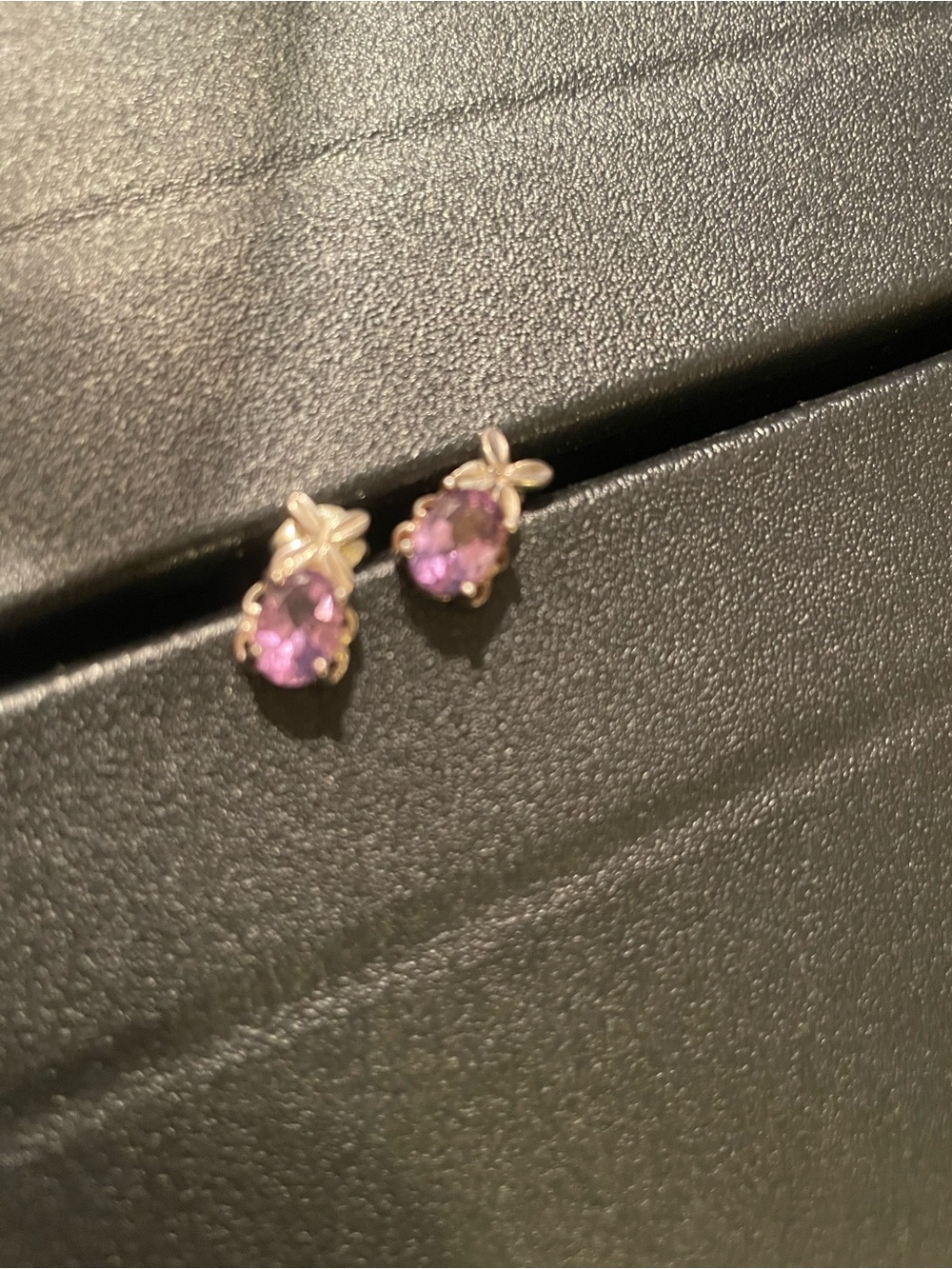 Classic Purple Oval Gemstone Stud Earrings in Silver Tone Setting